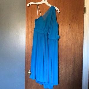 one shoulder knee length dress